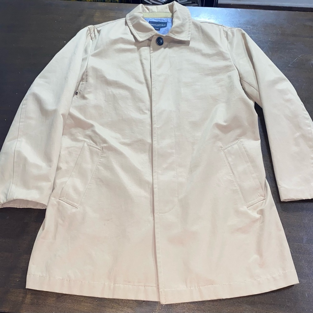 Banana Republic Mid Length Men Trench Rain Coat Jacket Tan Unlined Vented Medium